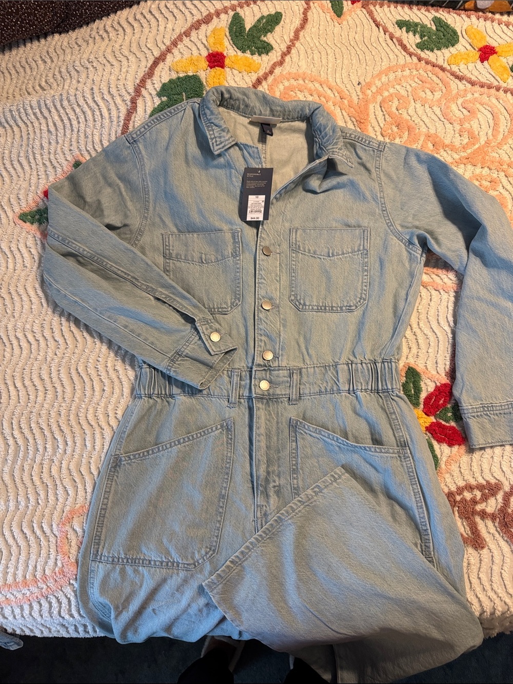 Light Wash Denim Jumpsuit with Button Front Universal Thread